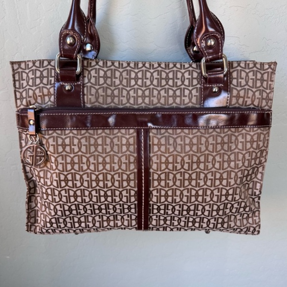 Giani Bernini Shoulder Bag Tote Brown & Tan Classic Signature Logo EUC